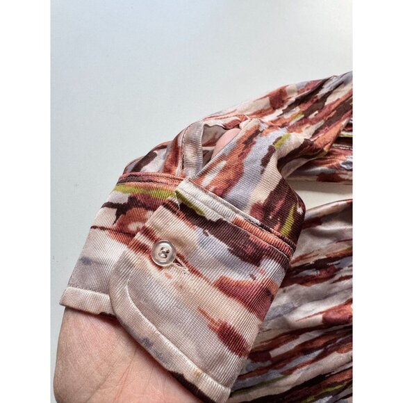 Vintage PAOLO CONTI Brown Grey Graphic Satin Jersey Button Down Shirt, Size L - Picture 7 of 12